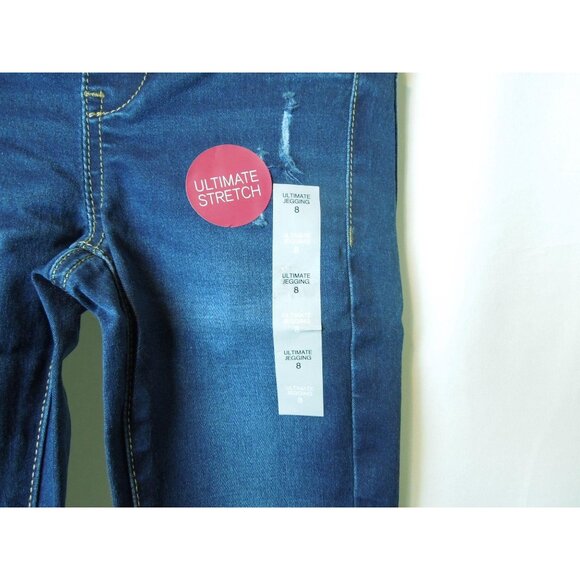 Girls SO Dark Blue Distressed Ultimate Stretch Jeggings Adj. Waist Size 8 - Picture 3 of 10